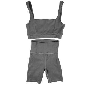 ONA by Yoon Chung Silver Metallic 2 Piece Sports Bra Tank Top & Shorts Set S/M